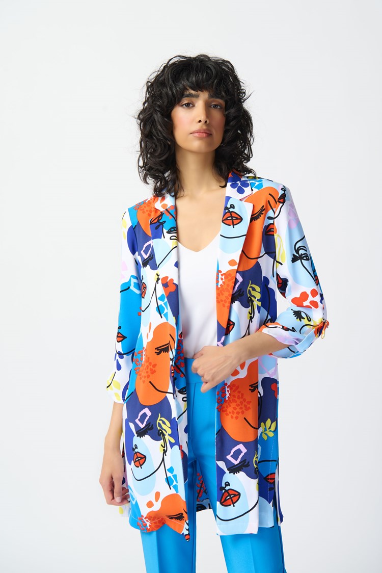 JOSEPH RIBKOFF Face Print Open Front Woven Blazer - 241146