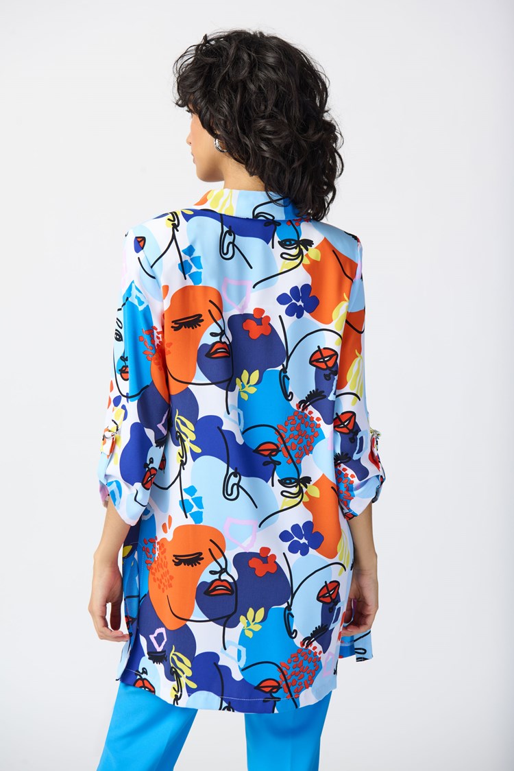 JOSEPH RIBKOFF Face Print Open Front Woven Blazer - 241146