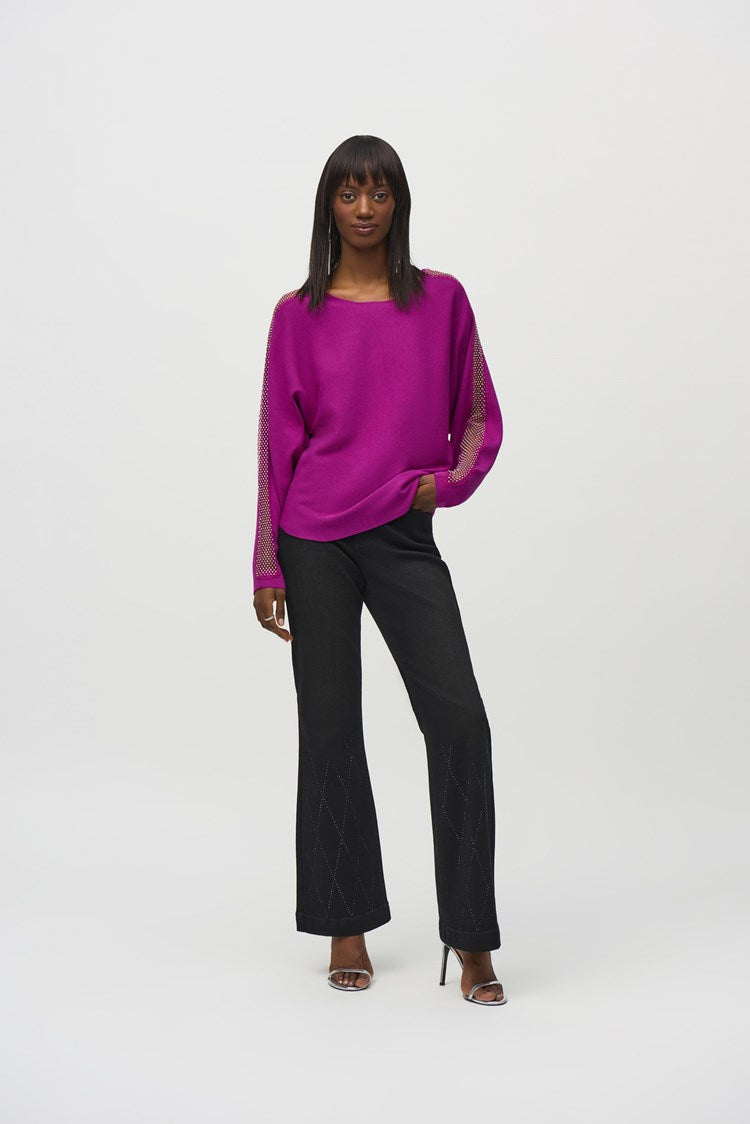 Joseph Ribkoff - Sweater Knit Pullover with Lace & Sequin Trim (244910)