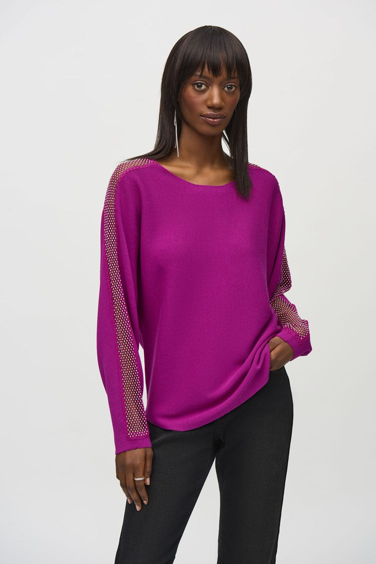 Joseph Ribkoff - Sweater Knit Pullover with Lace & Sequin Trim (244910)