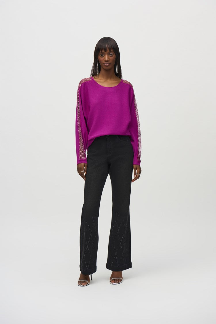 Joseph Ribkoff - Sweater Knit Pullover with Lace & Sequin Trim (244910)