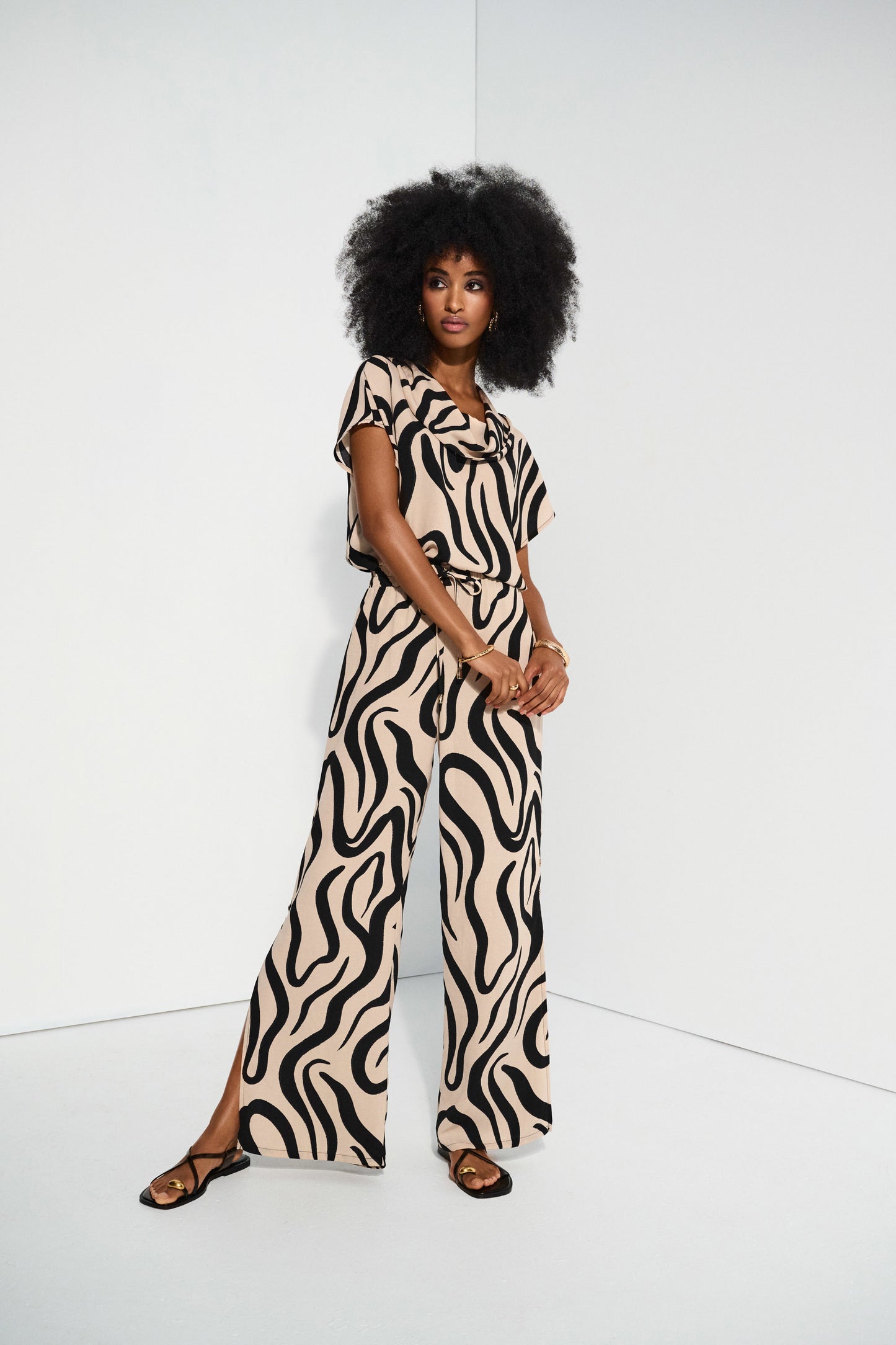 Joseph Ribkoff - Gauze Abstract Print Cowl Neck Top (252212)