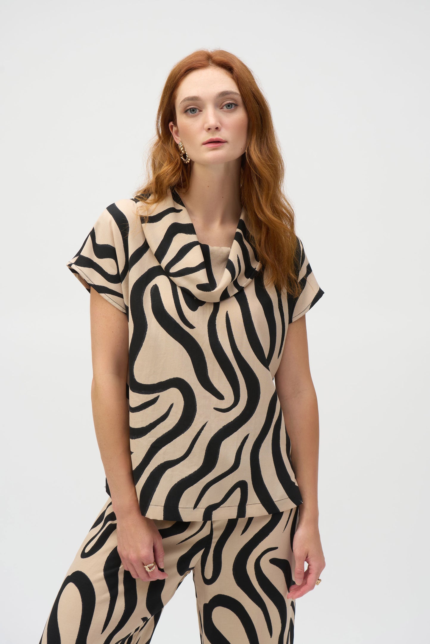 Joseph Ribkoff - Gauze Abstract Print Cowl Neck Top (252212)