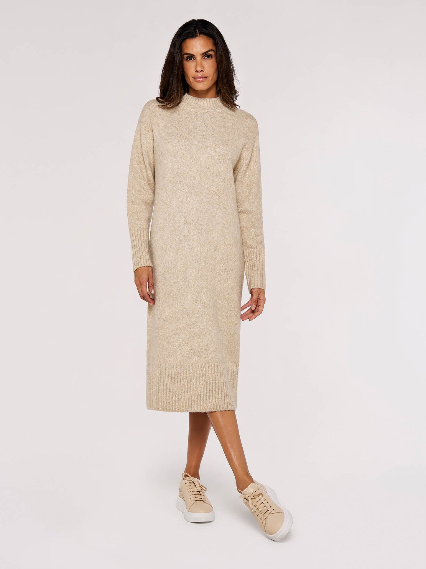 Chunky Knit Midi Dress - Apricot