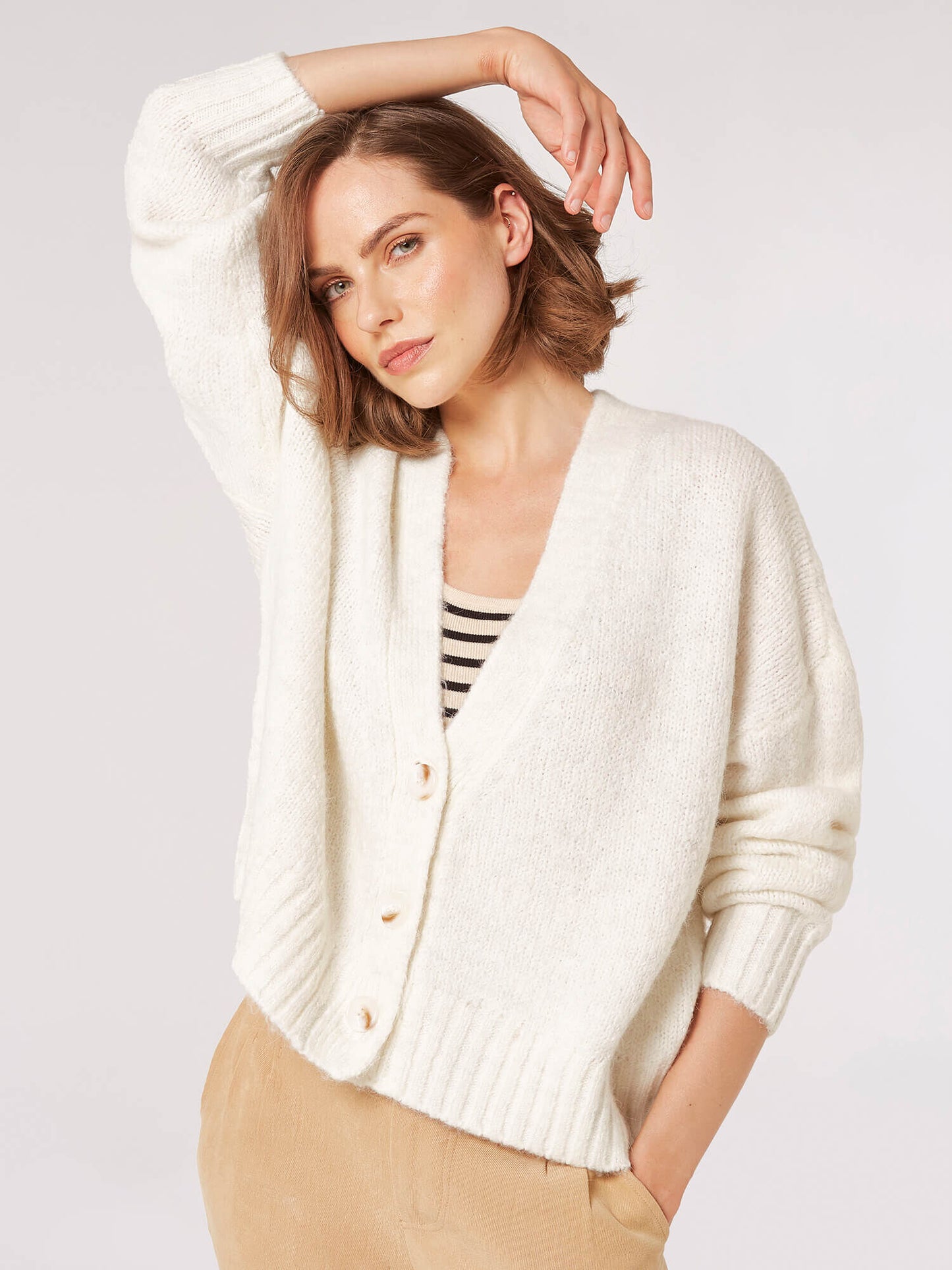 Fisherman Knit Cropped Cardigan- Apricot (785779)