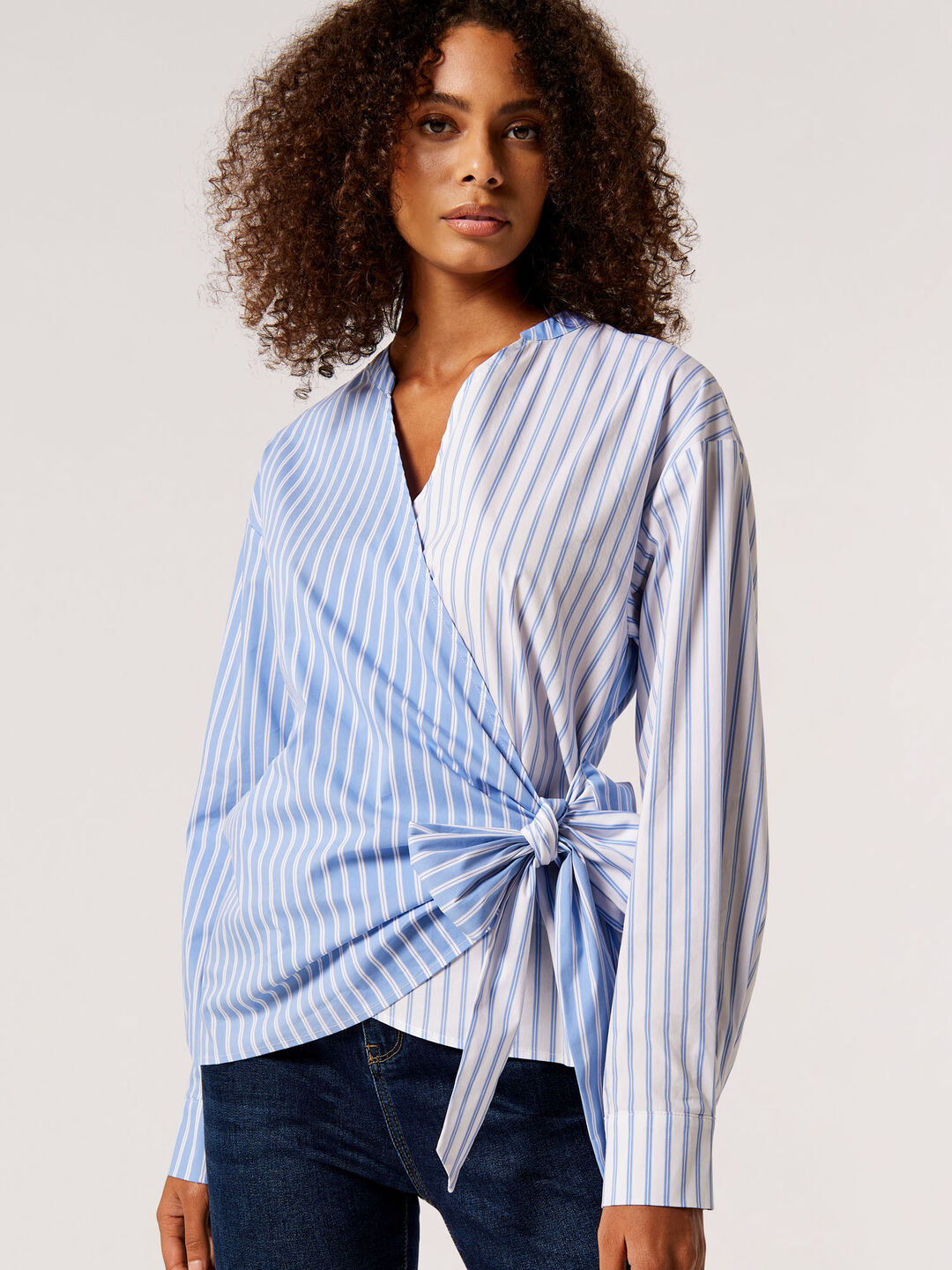 Apricot - Contrast Stripe Wrap Shirt (829633)