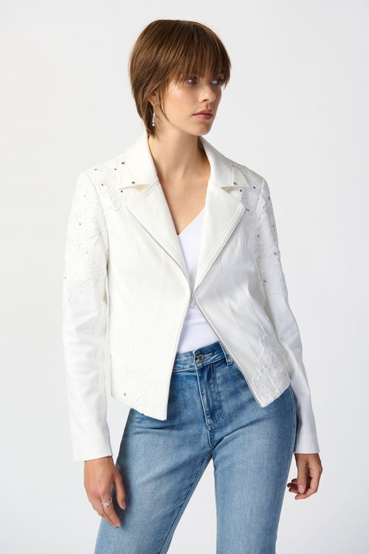 Joseph Ribkoff - Studded Foiled Suede Jacket with Floral Appliqué (241904)