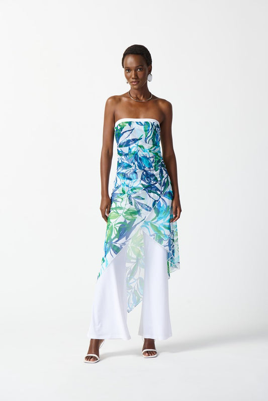 Joseph Ribkoff - Mesh And Silky Knit Tropical Print Jumpsuit (242024)