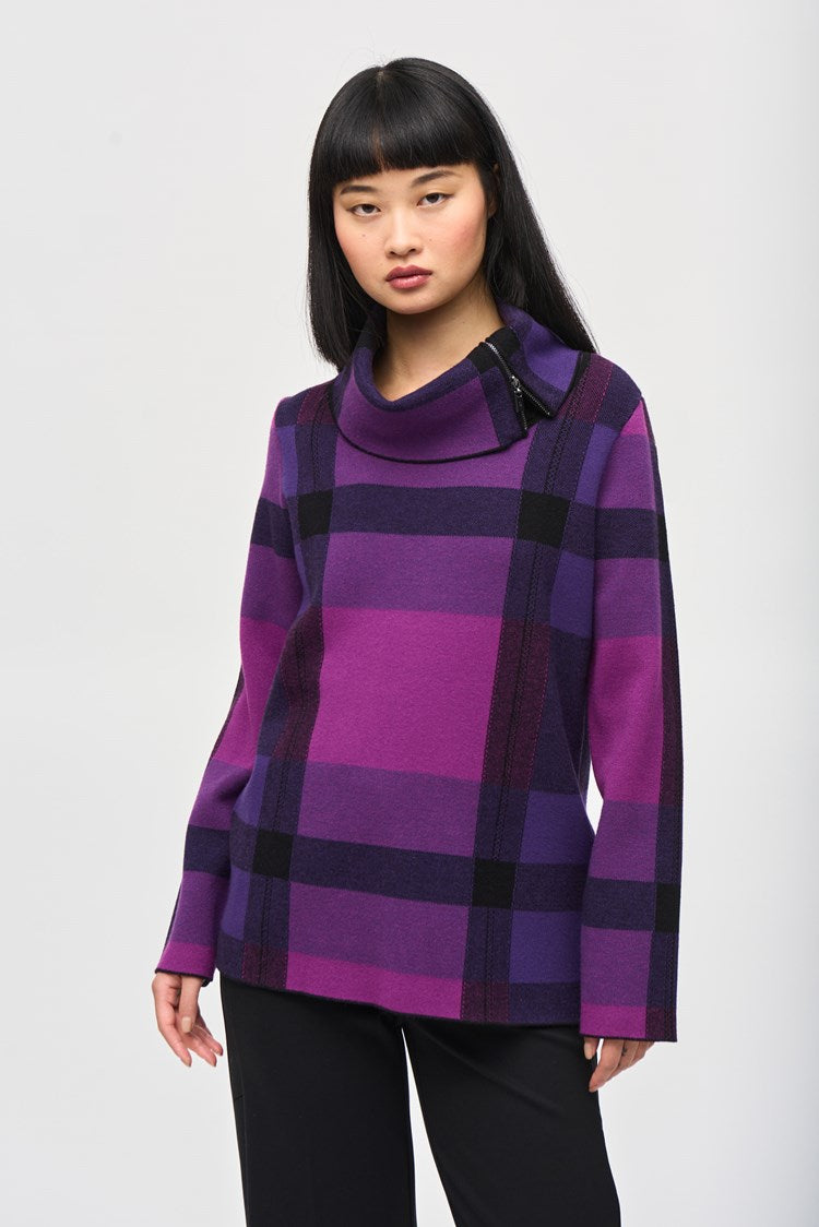 Joseph Ribkoff - Plaid Jacquard Cowl Neck Sweater (243943)