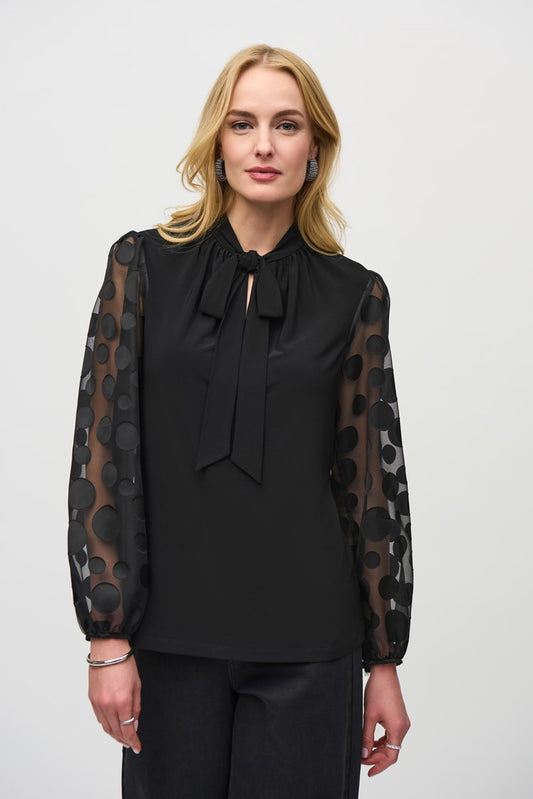 Joseph Ribkoff - Silky Knit Top With Dot Burnout Sleeves (244019)