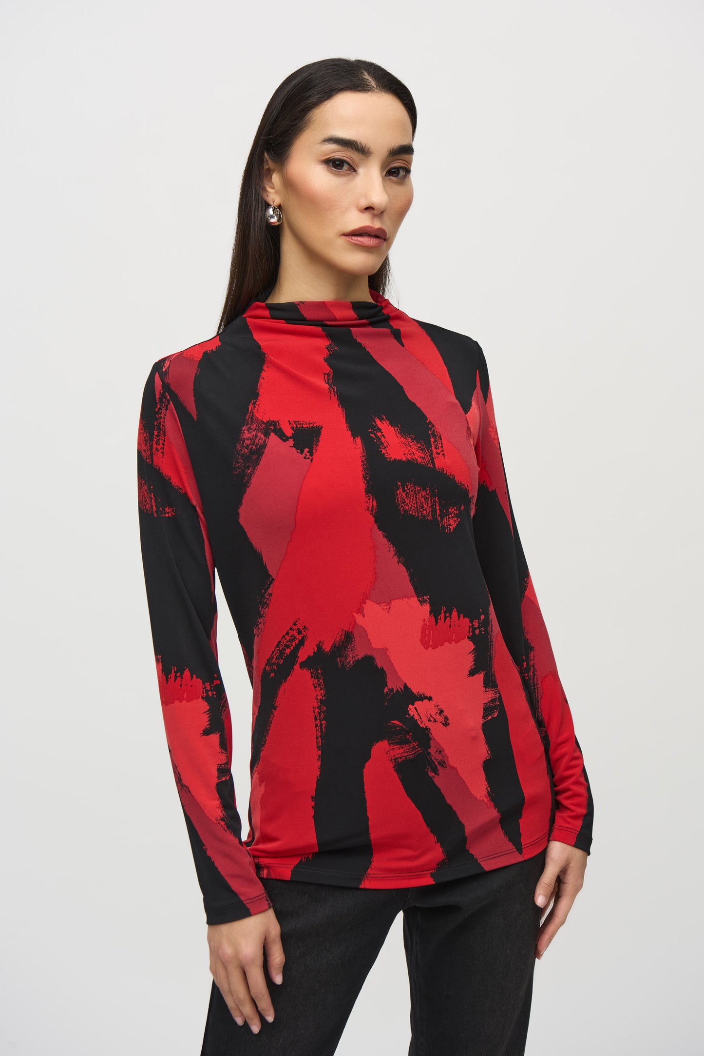 Joseph Ribkoff - Silky Knit Abstract Print Mock Neck Top (244233)