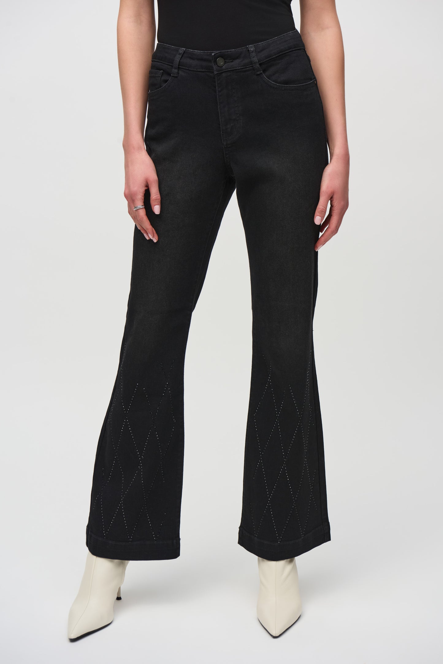 Joseph Ribkoff -Classic Flared Denim Pants with Rhinestone Detail (244949)