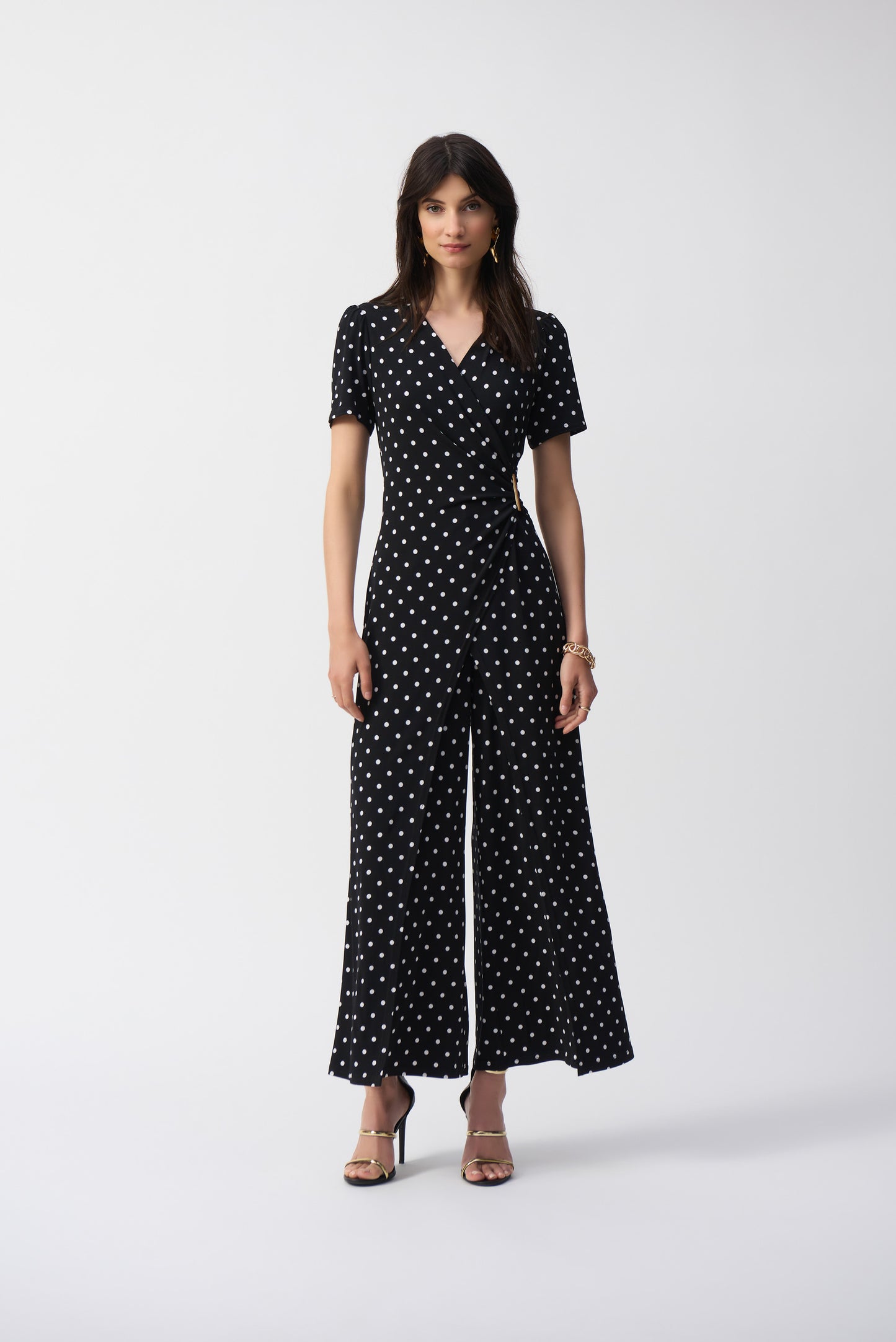 Joseph Ribkoff - Silky Knit Dot Print Wrap Culotte Jumpsuit (251008)