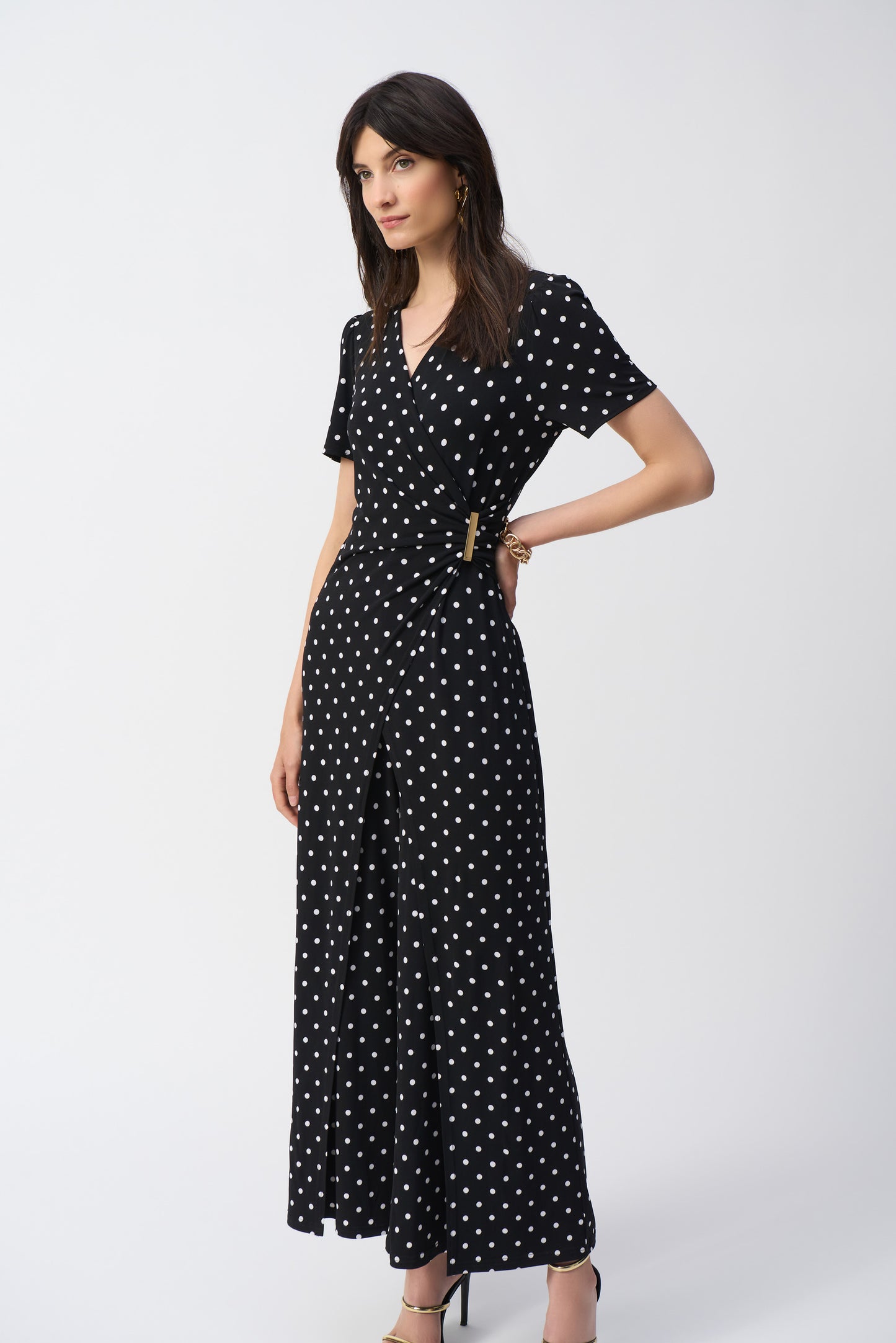 Joseph Ribkoff - Silky Knit Dot Print Wrap Culotte Jumpsuit (251008)