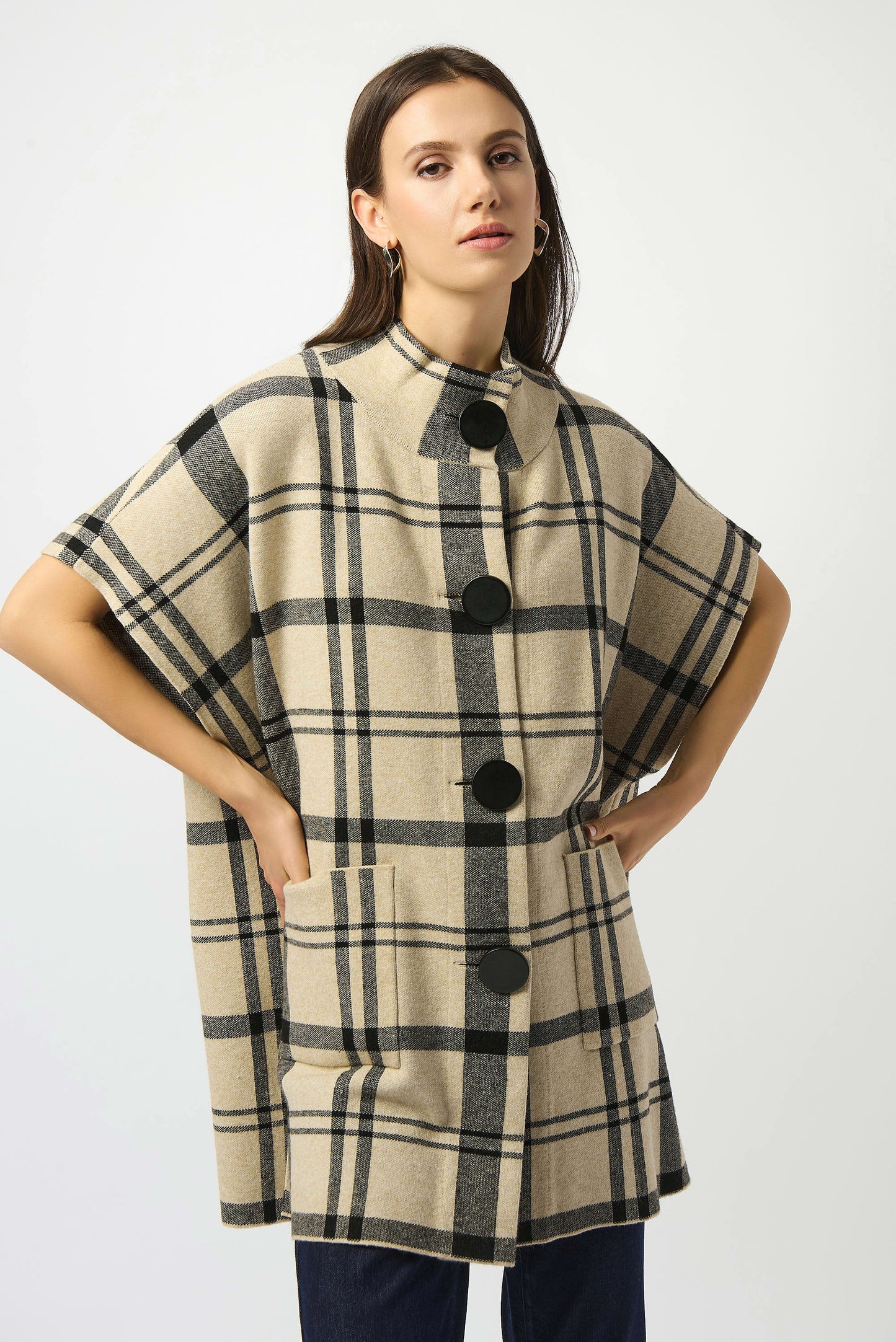 Joseph Ribkoff - Jacquard Sweater Knit Plaid Poncho (253903)