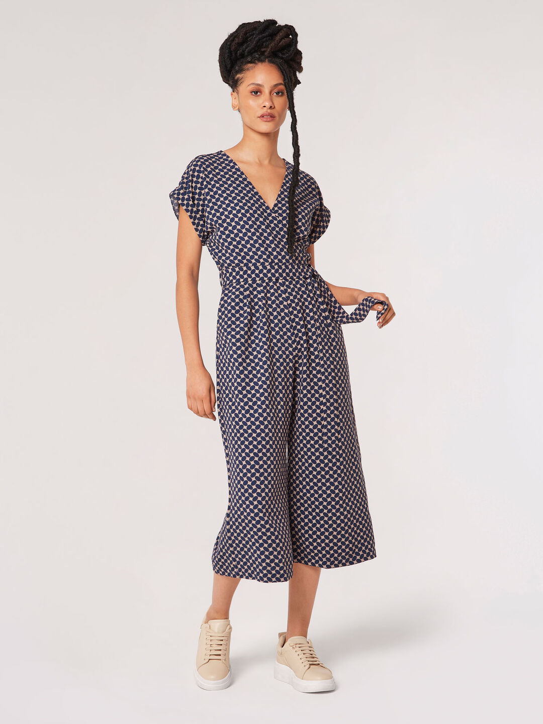 Apricot - Oval Print Wrap Culotte Jumpsuit (823594)