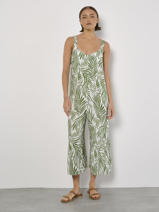 APRICOT - TEXTURED FLOWING LEAVES CULOTTE WIDE LENGTH EASY JUMPSUIT (940772)