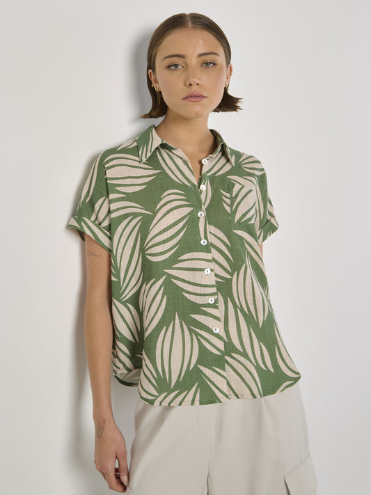 APRICOT - OVERSIZED SHELLS LINEN BLEND RESORT SHIRT (962156)