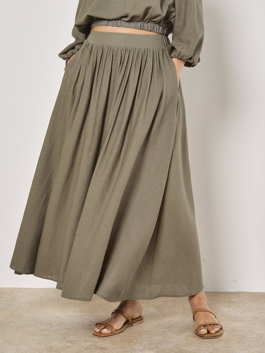 APRICOT - LINEN MIX GATHERED A-LINE MIDAXI SKIRT(942226)